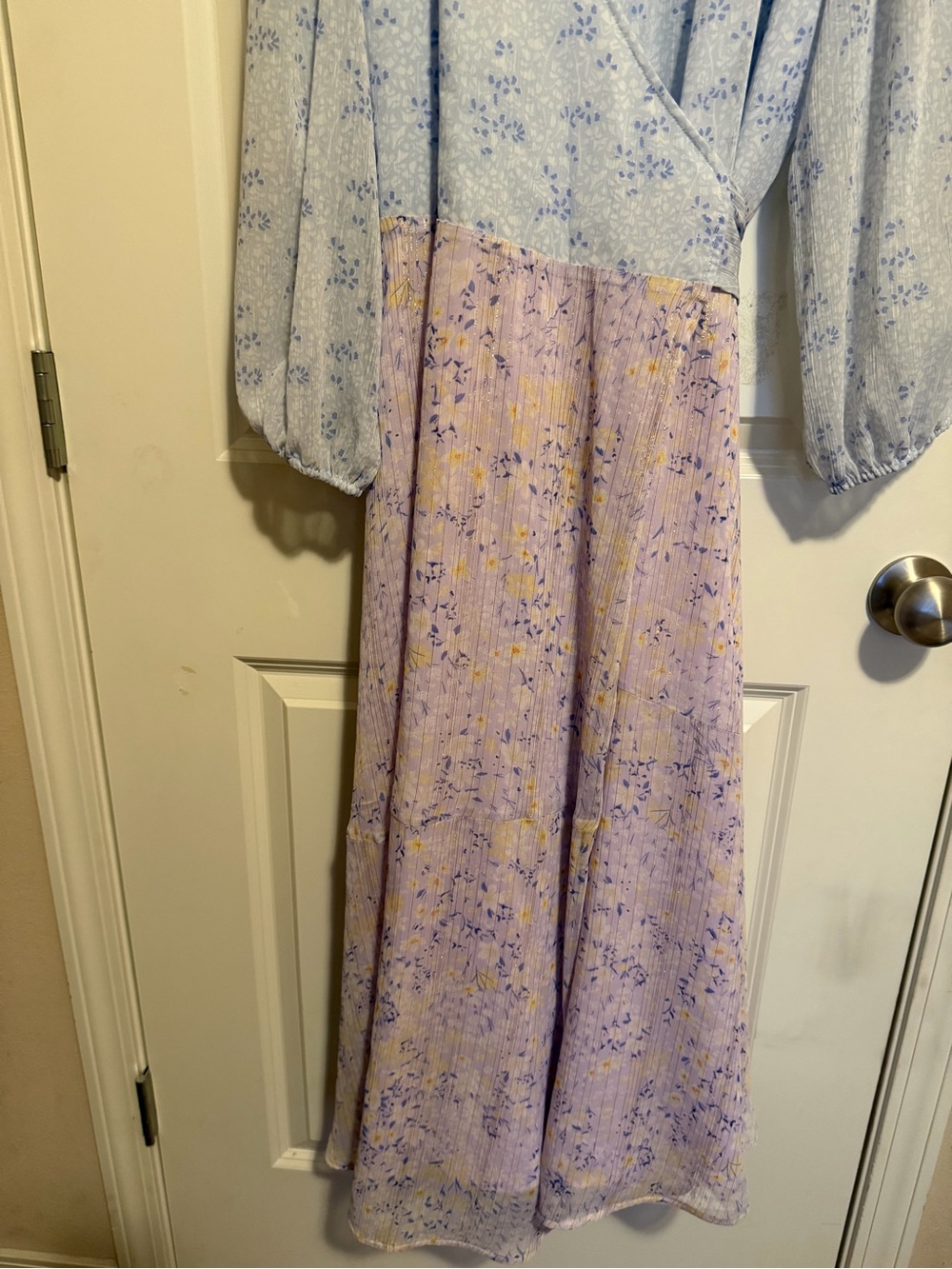 Ann Taylor Lavender and Light Blue Floral Wrap Maxi Dress